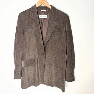 MaxMara Wool Blend Blazer Single Button Brown Oversized Women Size 10